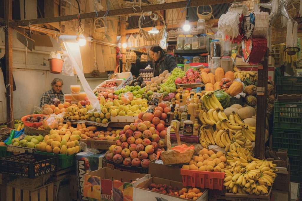 pexels-photo-32694767 Colorful fruit stall in Guanajuato, Mexico, showcasing a variety of fresh produce in a bustling market.